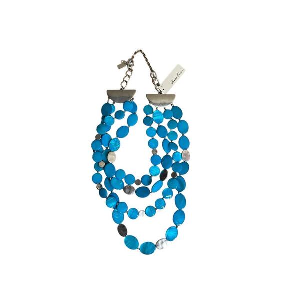 Kenneth Cole Four Layer Collar Necklace Silver Tone Chain Blue Womens NEW - Picture 3 of 3